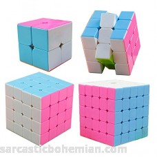 HJXD Magic Cube Set 4 Pack 2x2x2 3x3x3 4x4x4 5x5x5 Stickerless Speed Cube Pink B01N6NEZMC